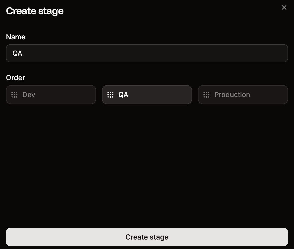 Add a name for the stage and change the order