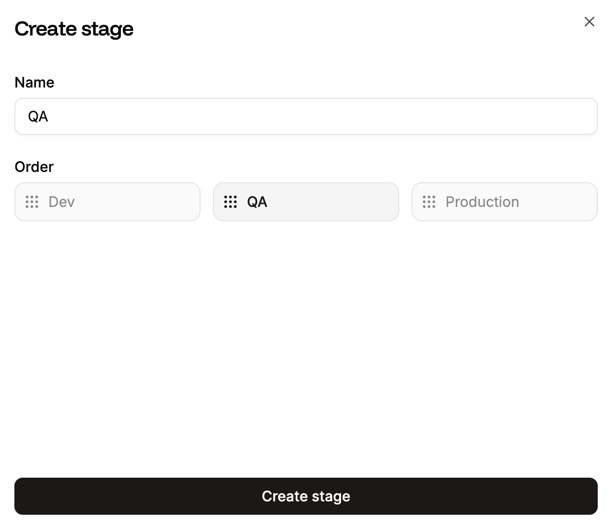 Add a name for the stage and change the order