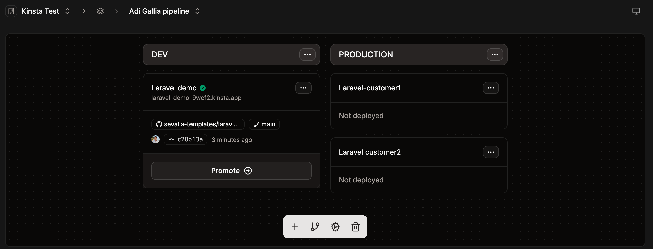 Application pipeline with two production environments