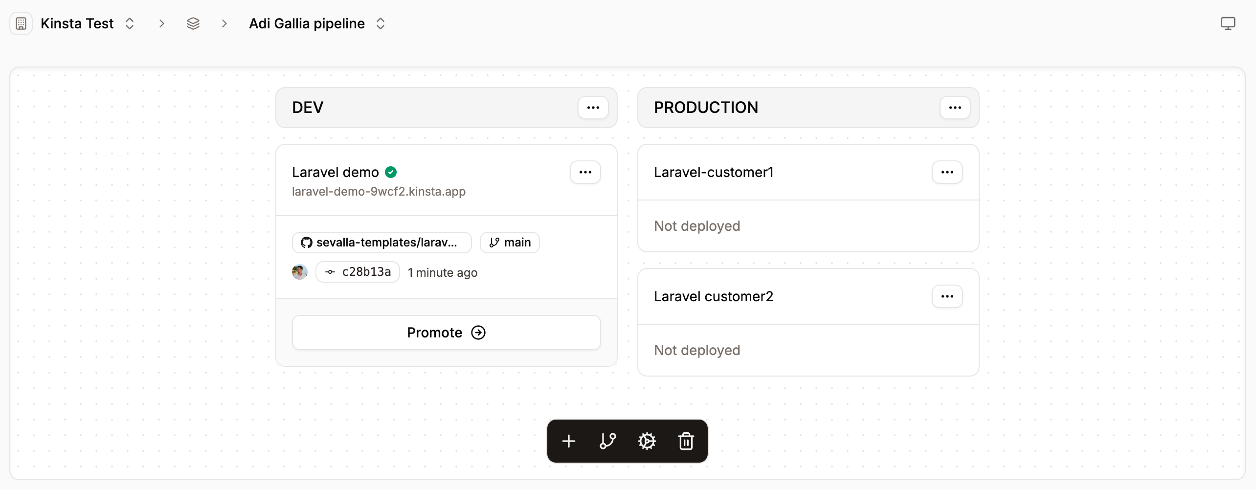 Application pipeline with two production environments