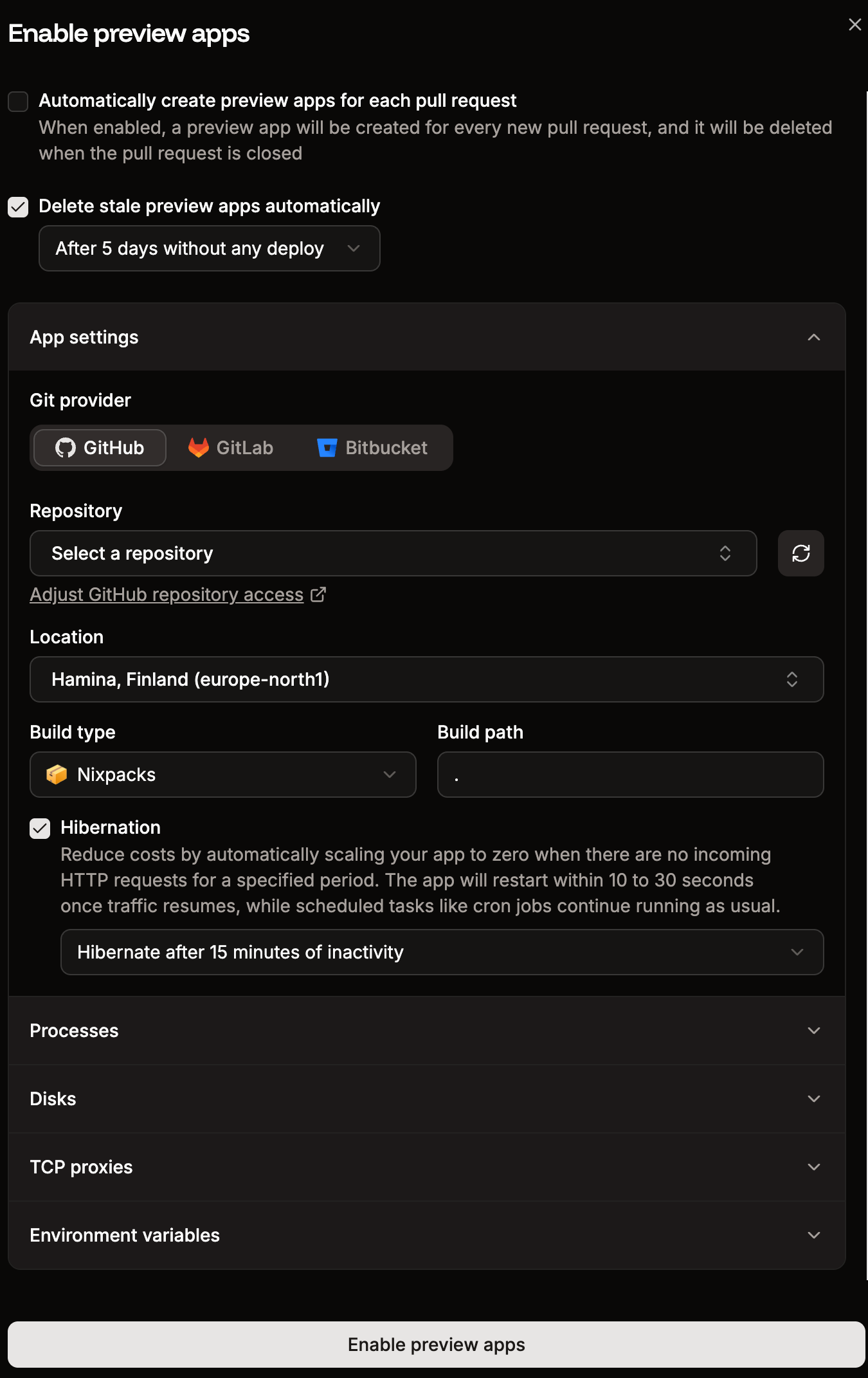 Preview app settings