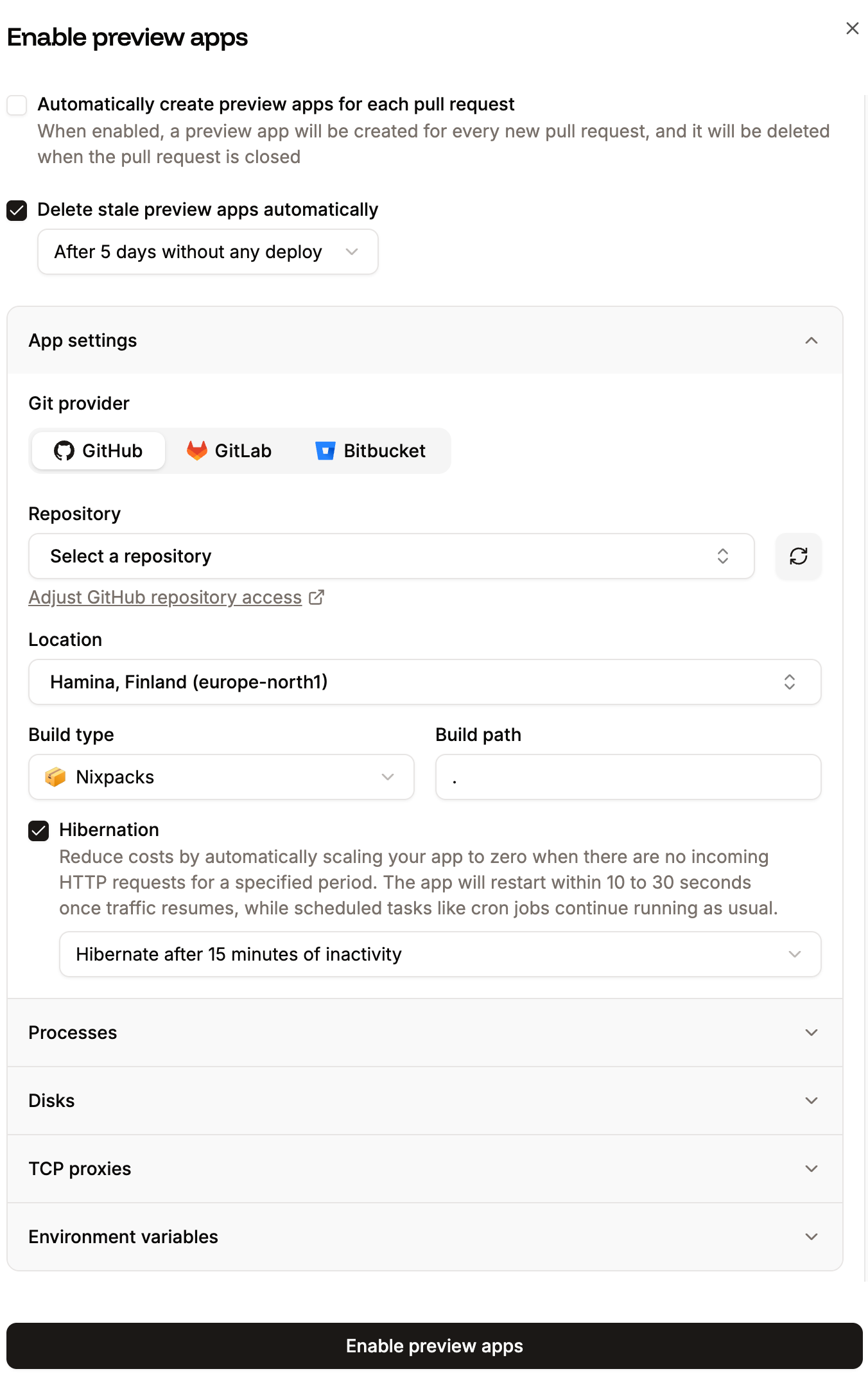Preview app settings