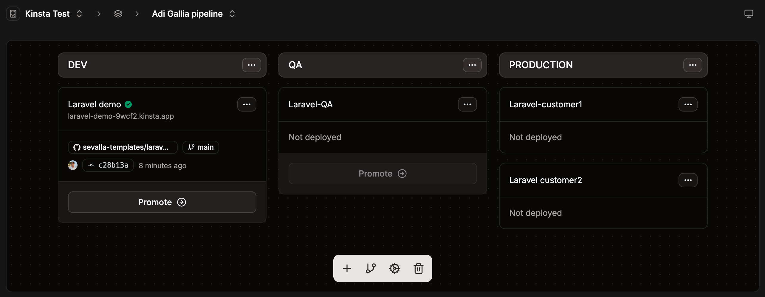 Application pipeline with a QA stage