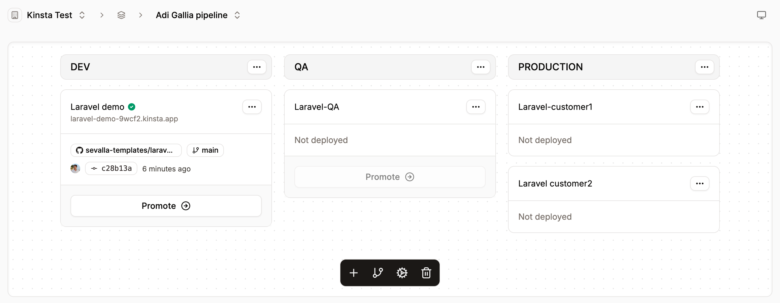 Application pipeline with a QA stage