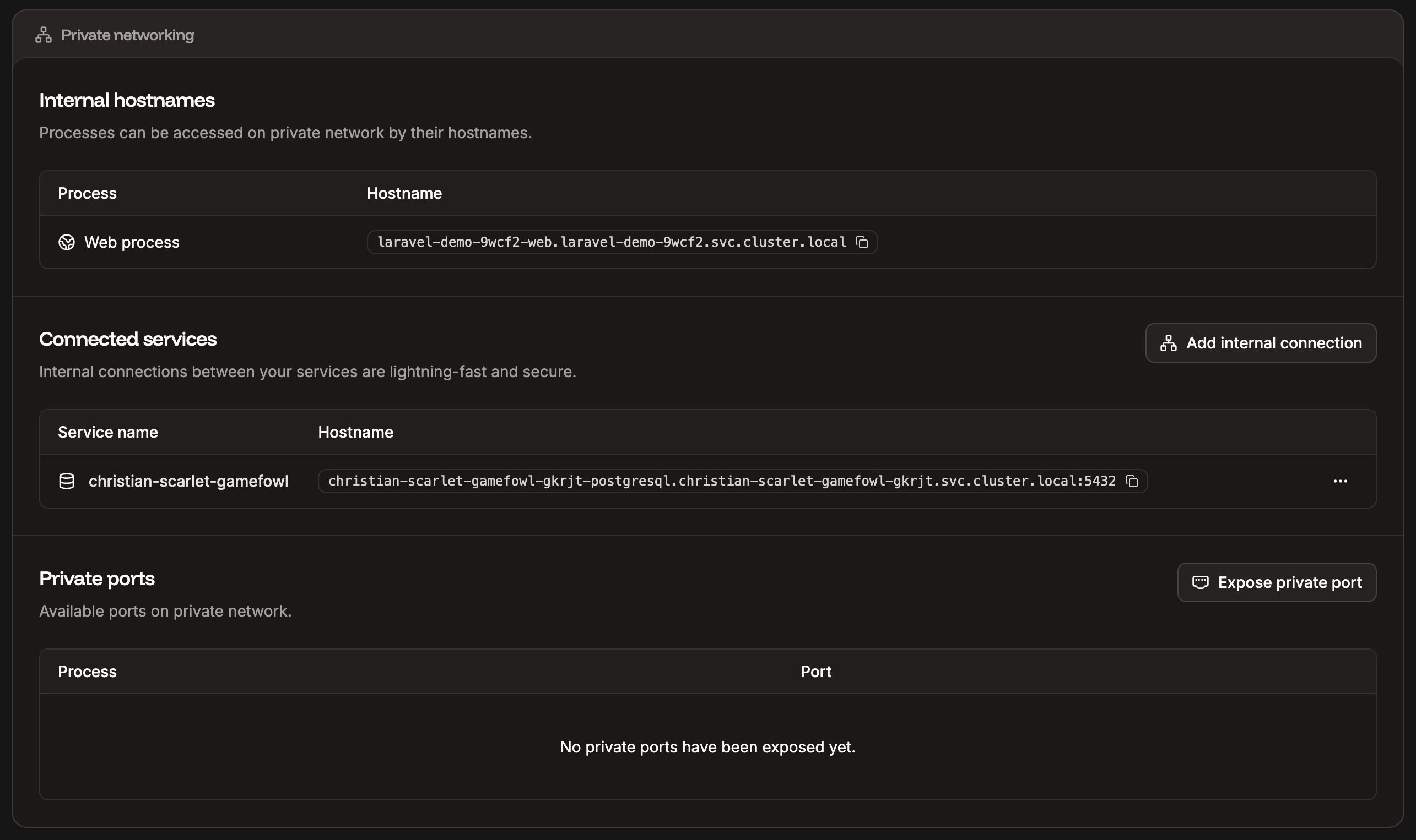 Private networking settings