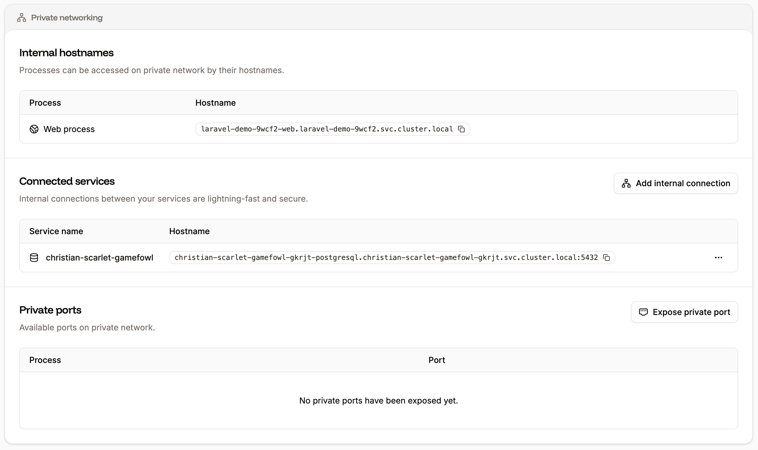 Private networking settings