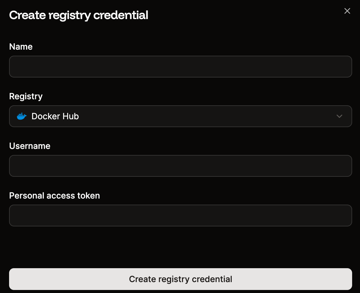 Add your registry credentials for the Docker image registry