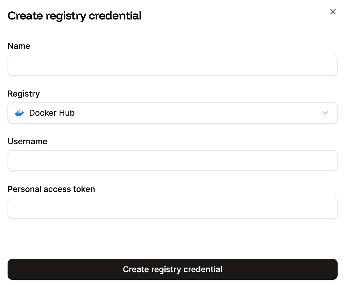 Add your registry credentials for the Docker image registry