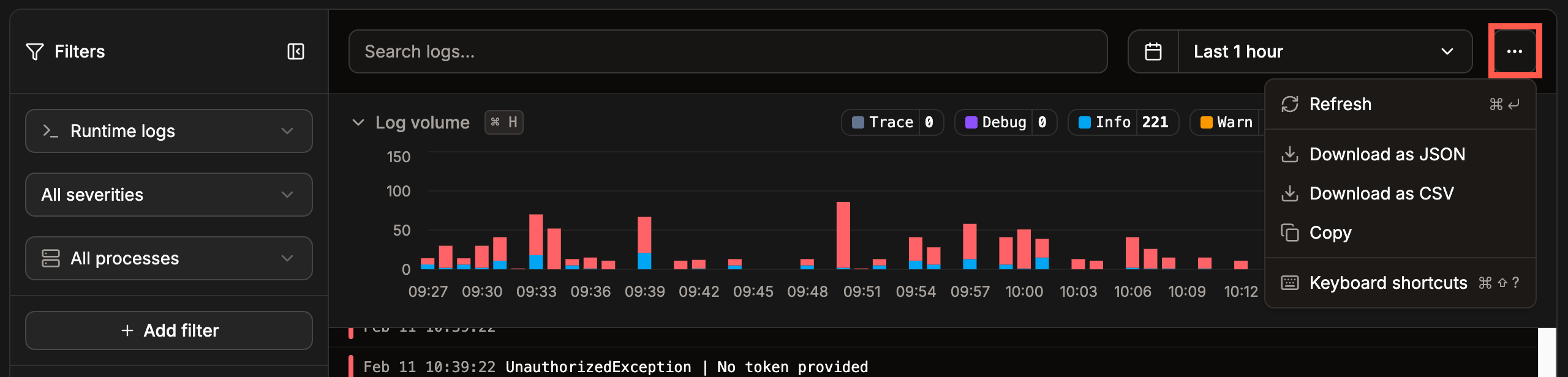 Download your application's logs in Sevalla