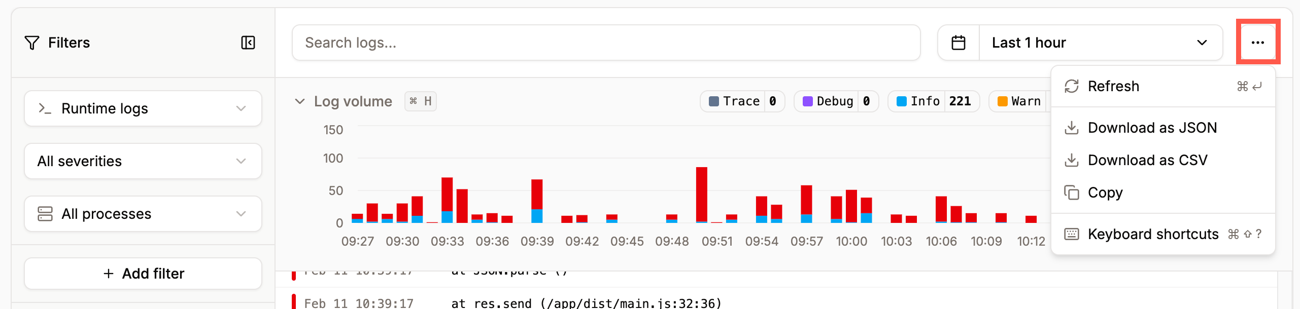 Download your application's logs in Sevalla