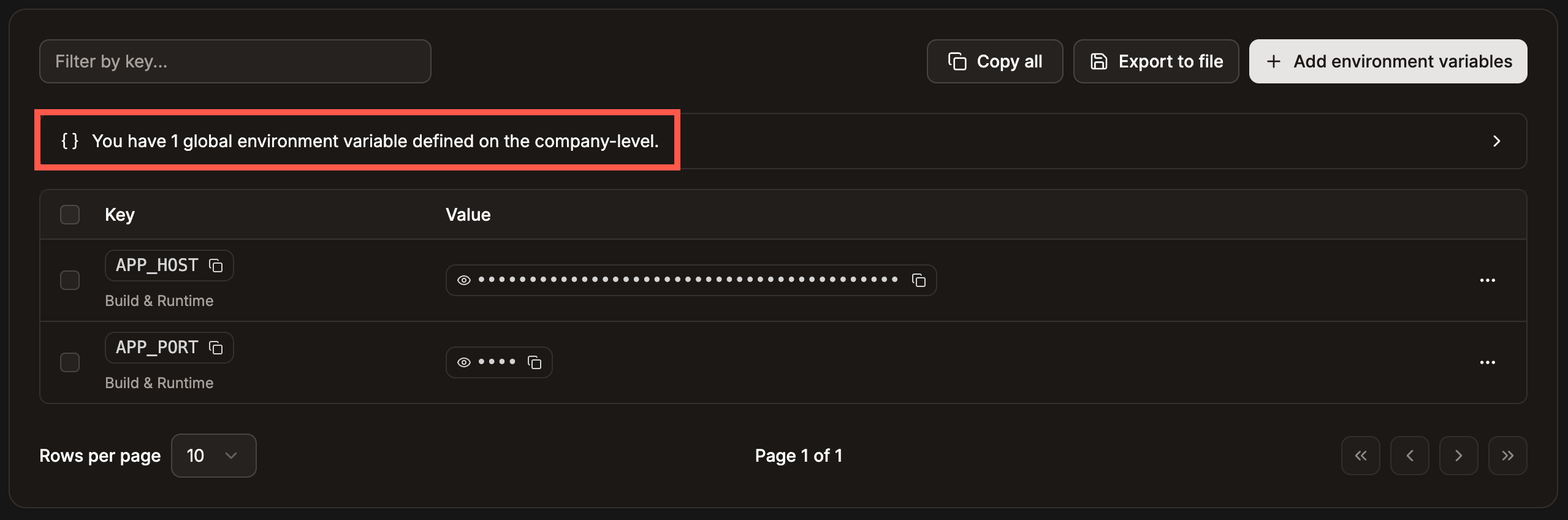 Global variables shown in your application