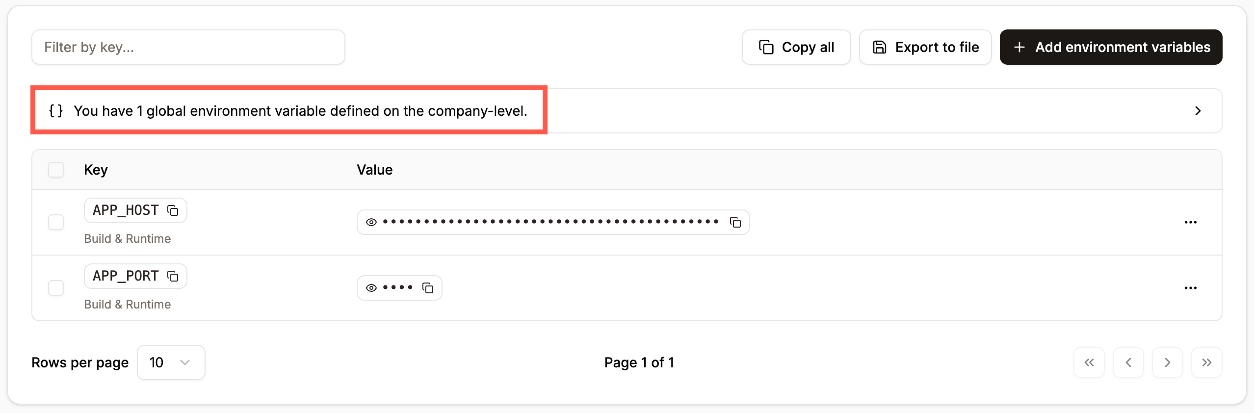 Global variables shown in your application