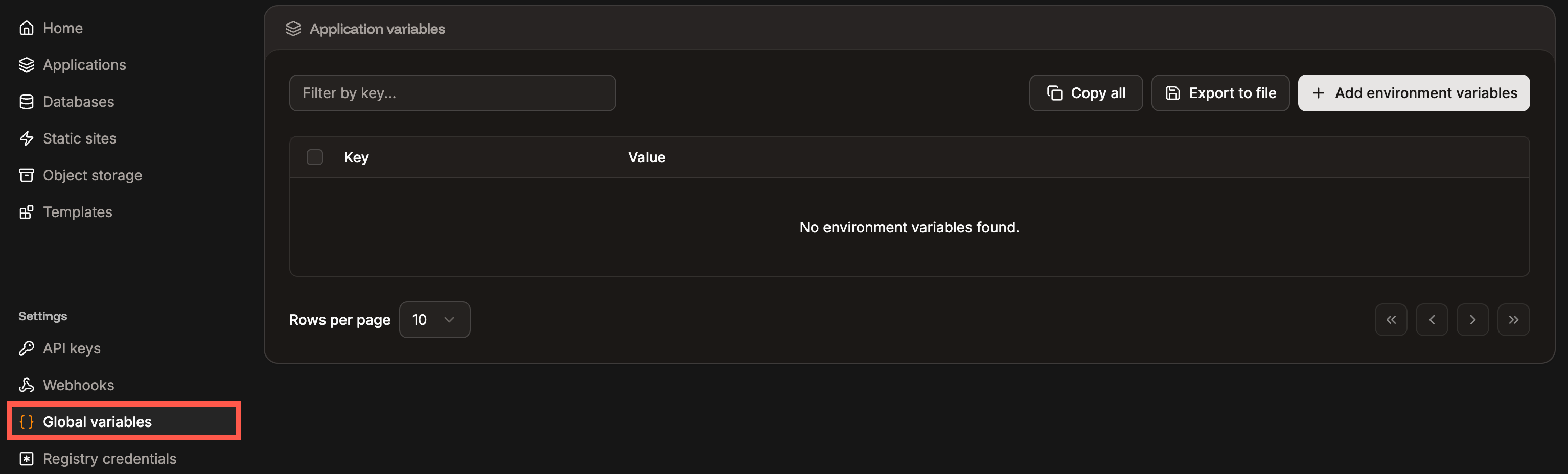 Global environment variables