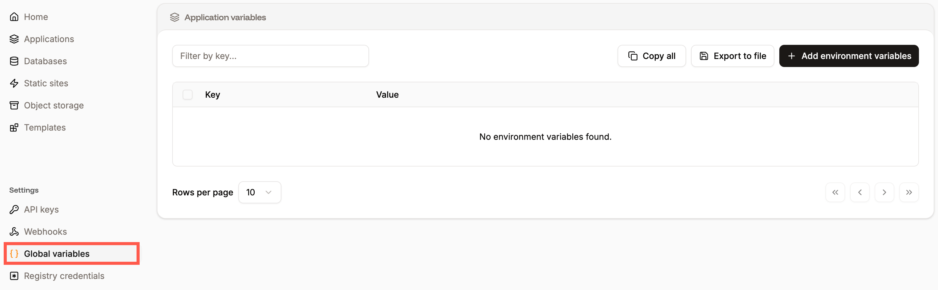 Global environment variables