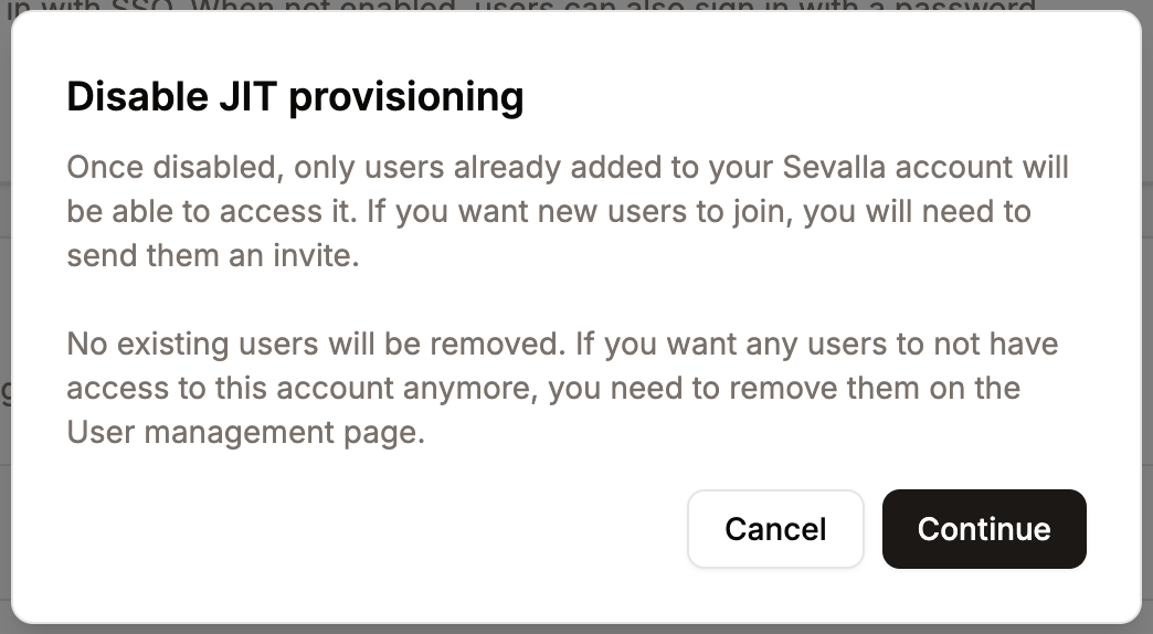 Disable JIT provisioning in Sevalla