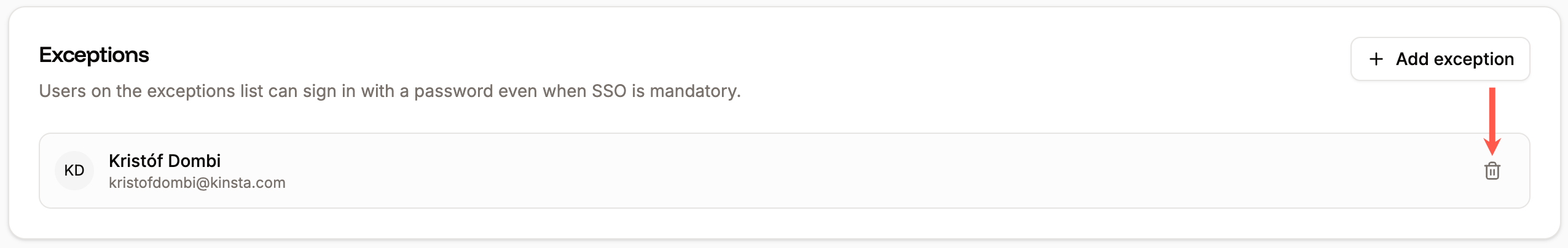 Remove a user from exceptions
