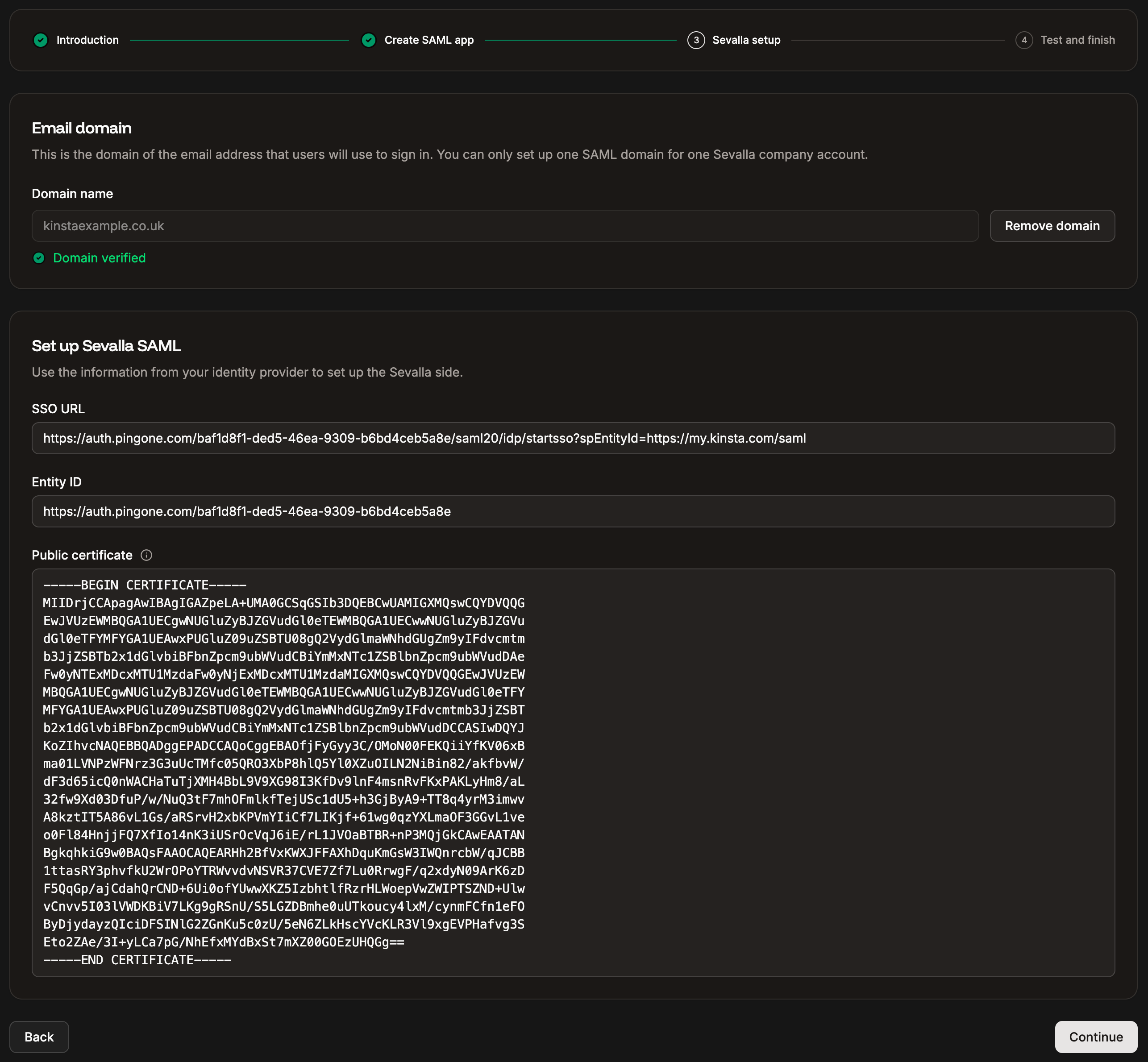 Use your IdP details to set up SSO within Sevalla