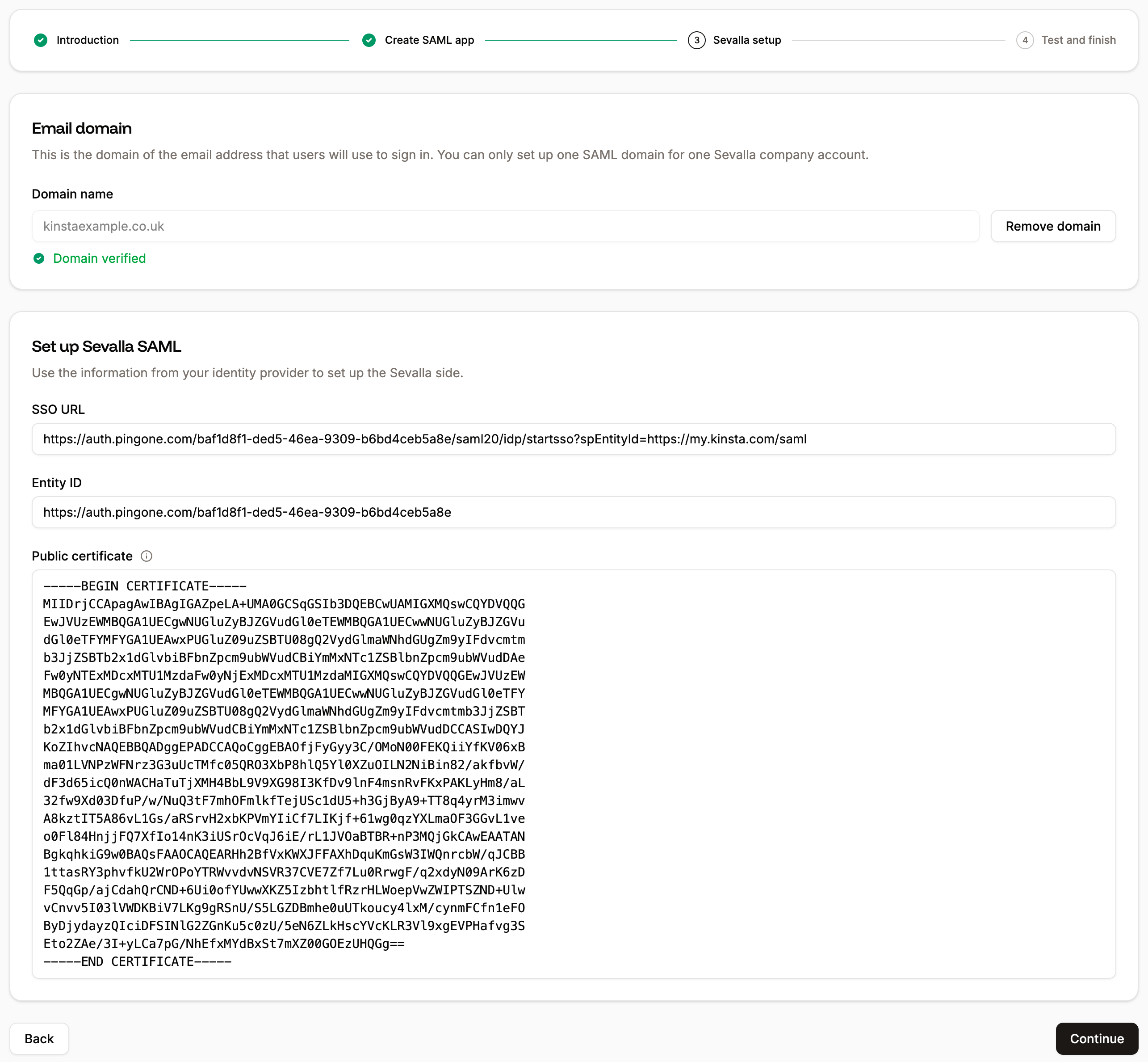 Use your IdP details to set up SSO within Sevalla