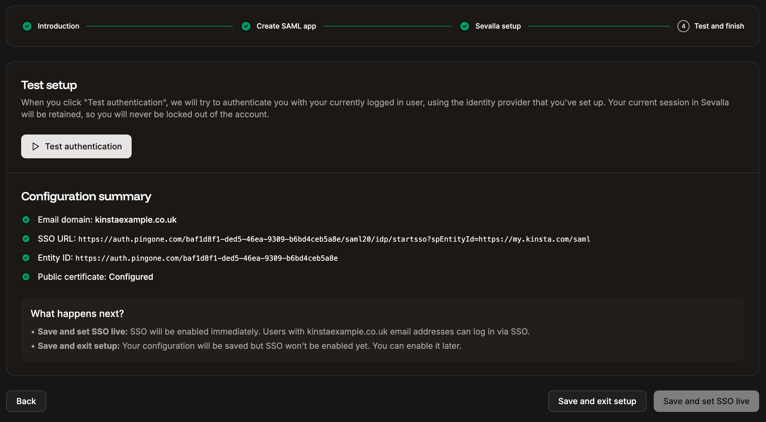 Test your SSO setup and set SSO live