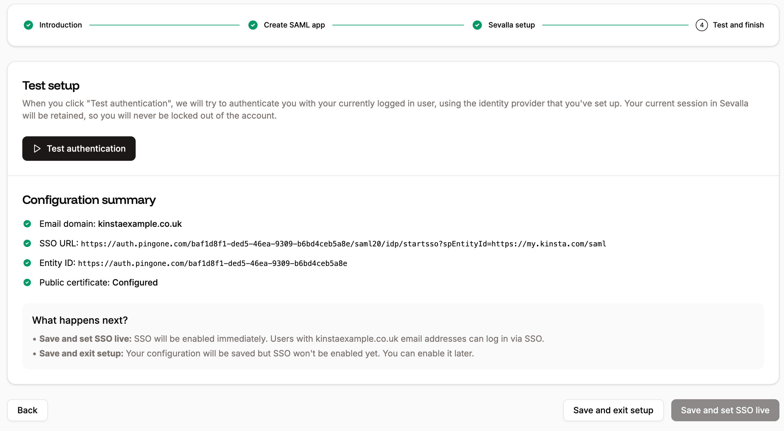 Test your SSO setup and set SSO live