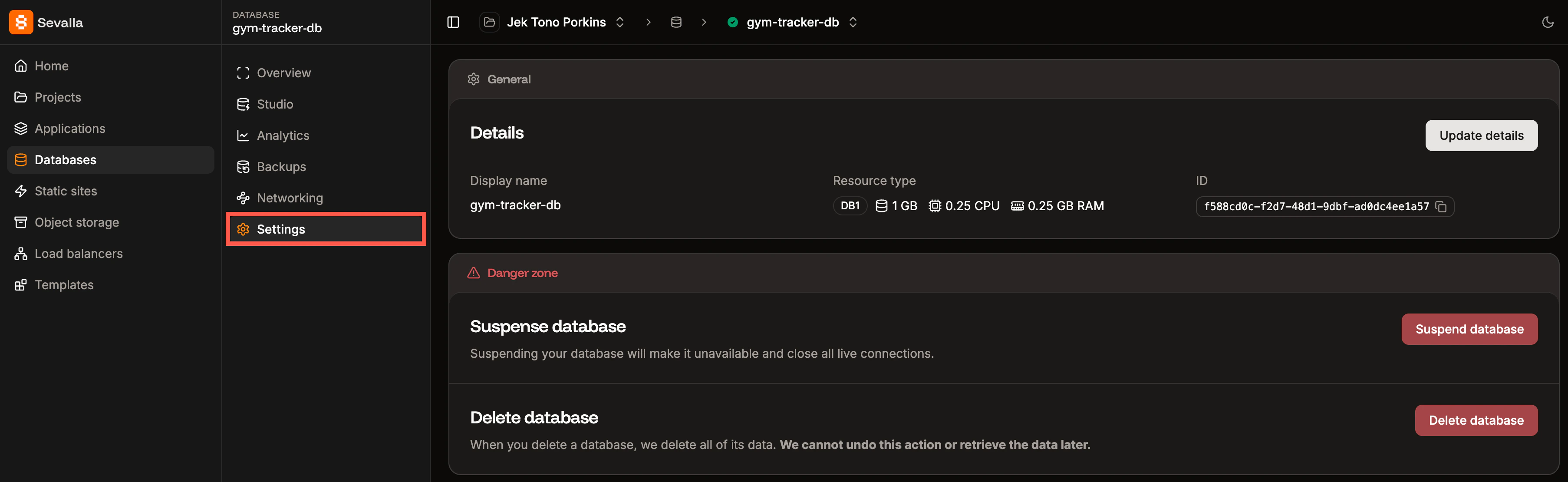 Database settings