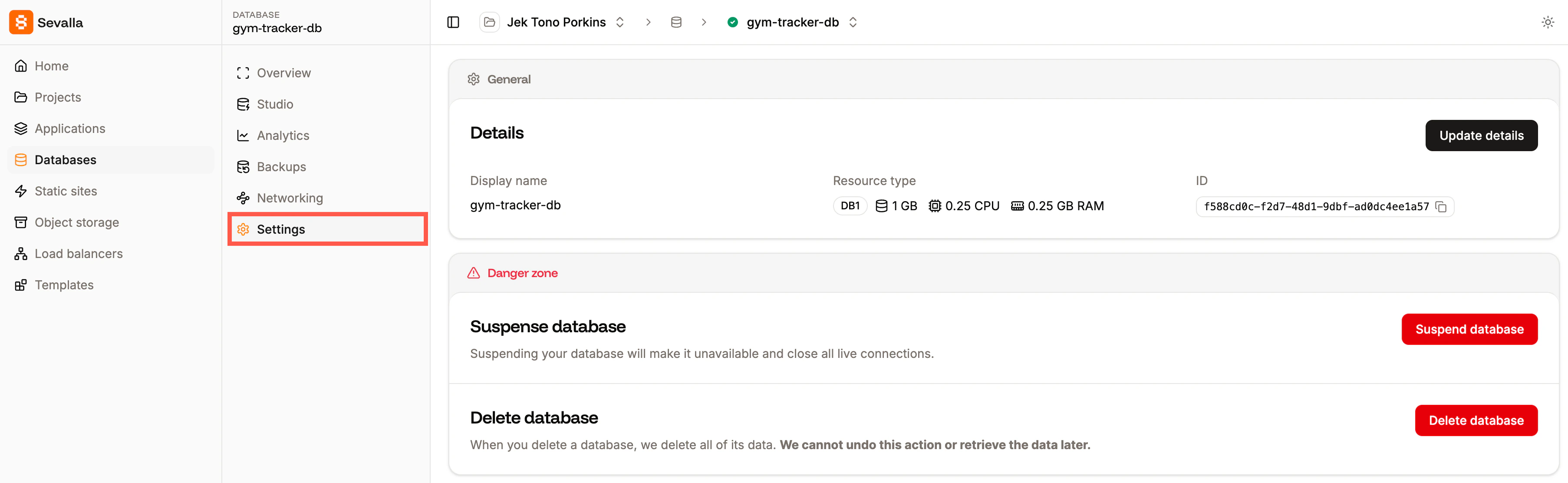 Database settings