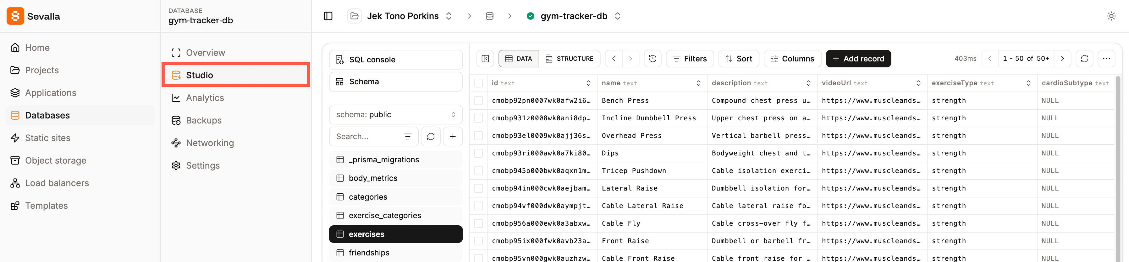 Access the Database Studio