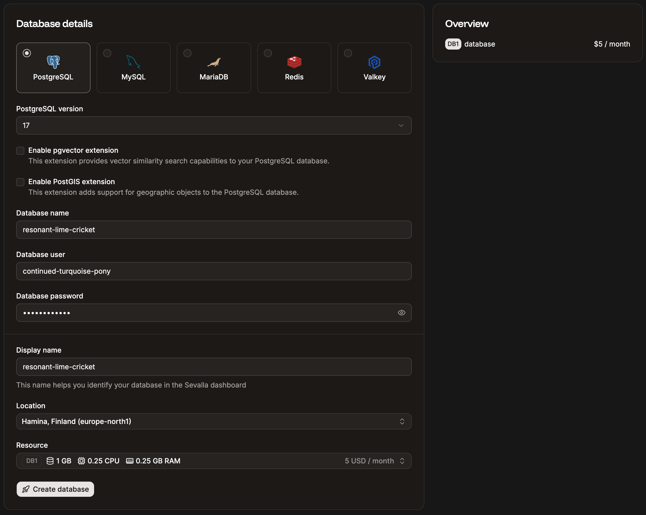 Add a new database