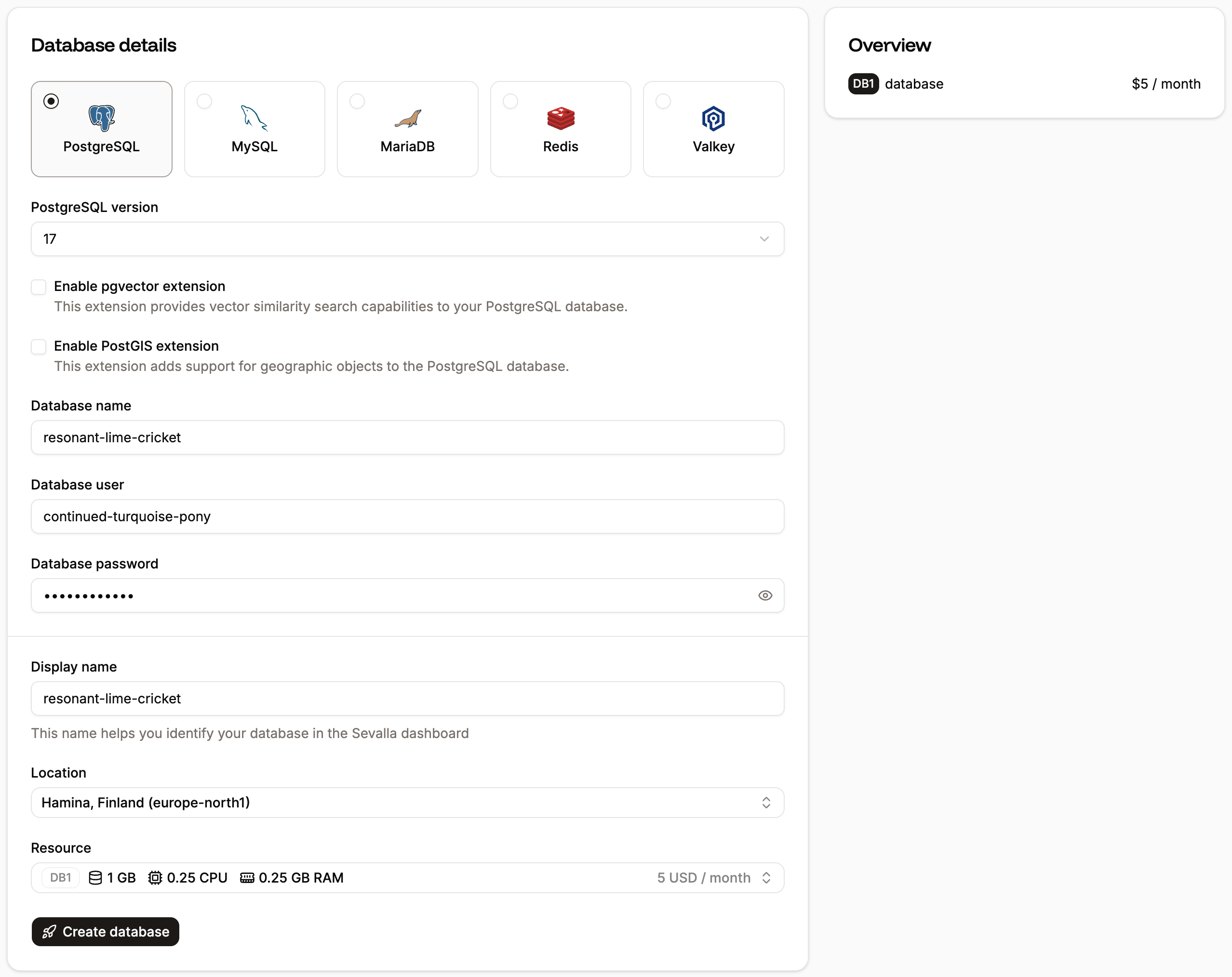 Add a new database