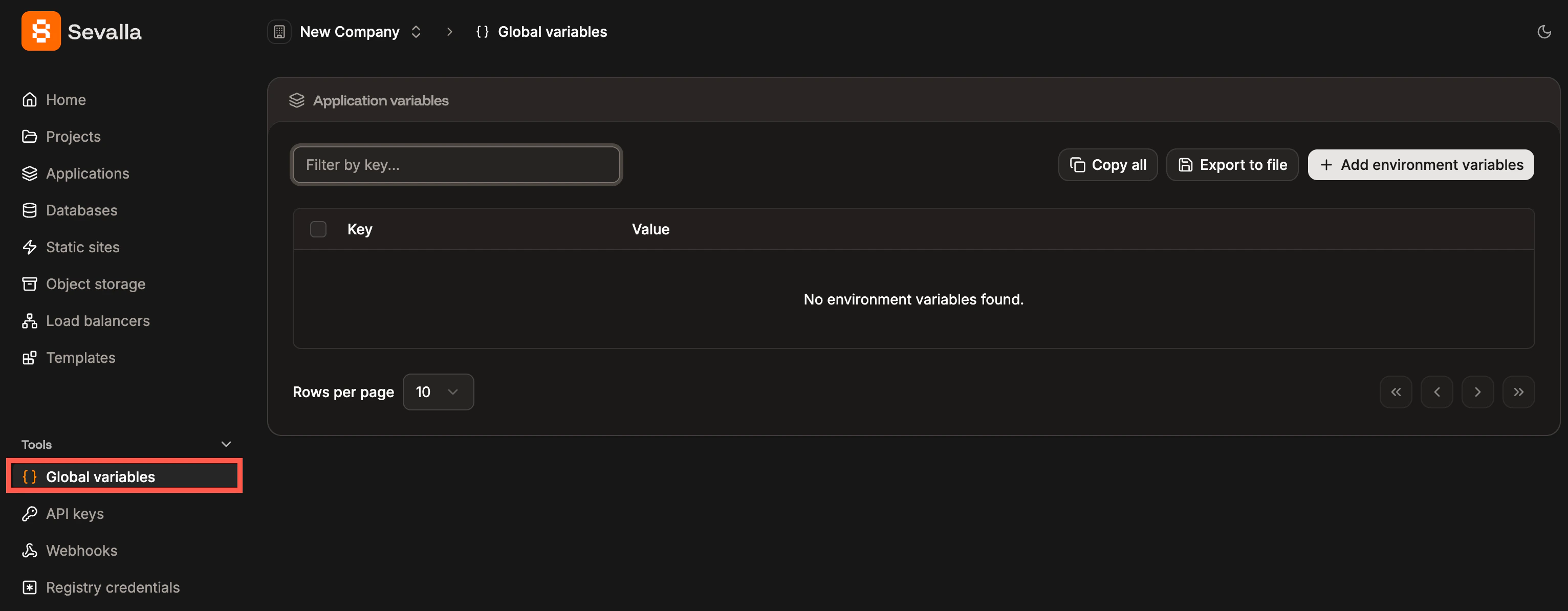 Global environment variables
