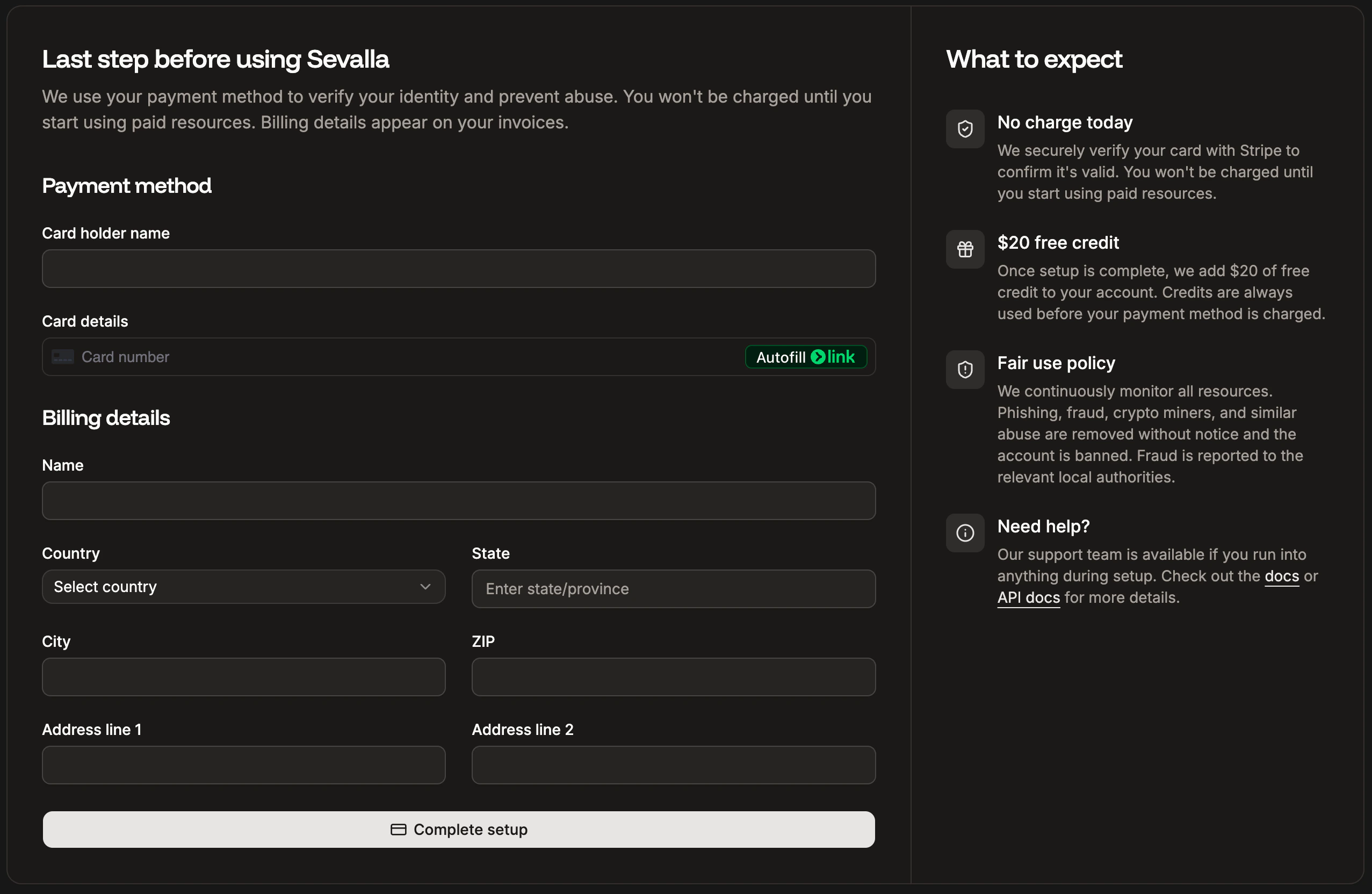 Add your payment and billing details