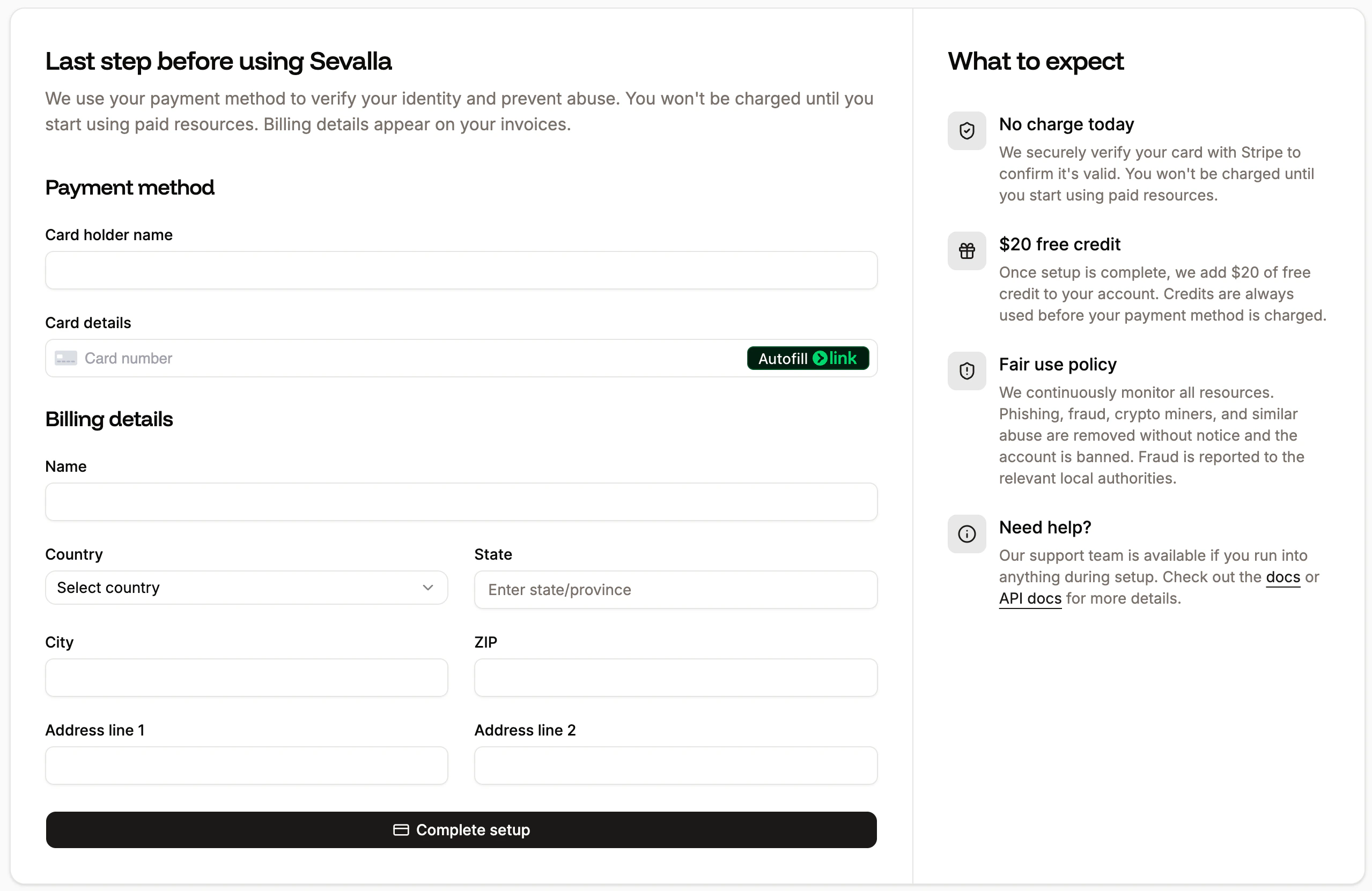 Add your payment and billing details