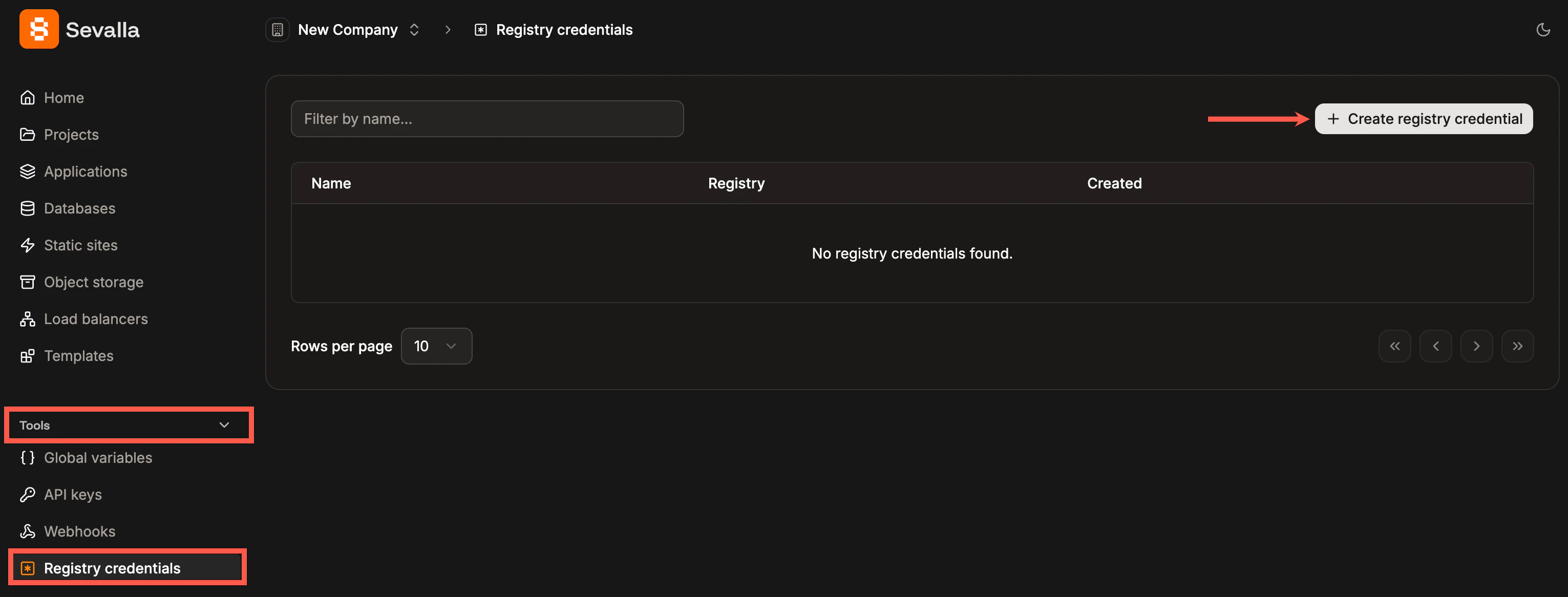 Create a new registry credential