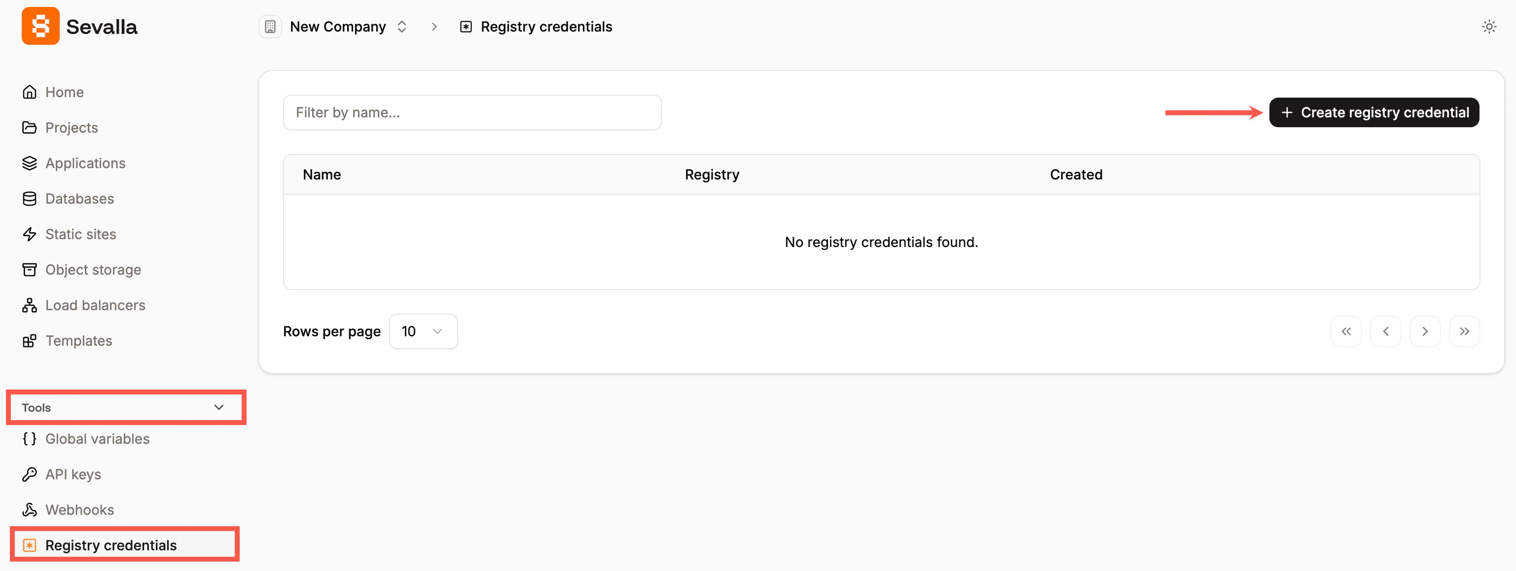 Create a new registry credential