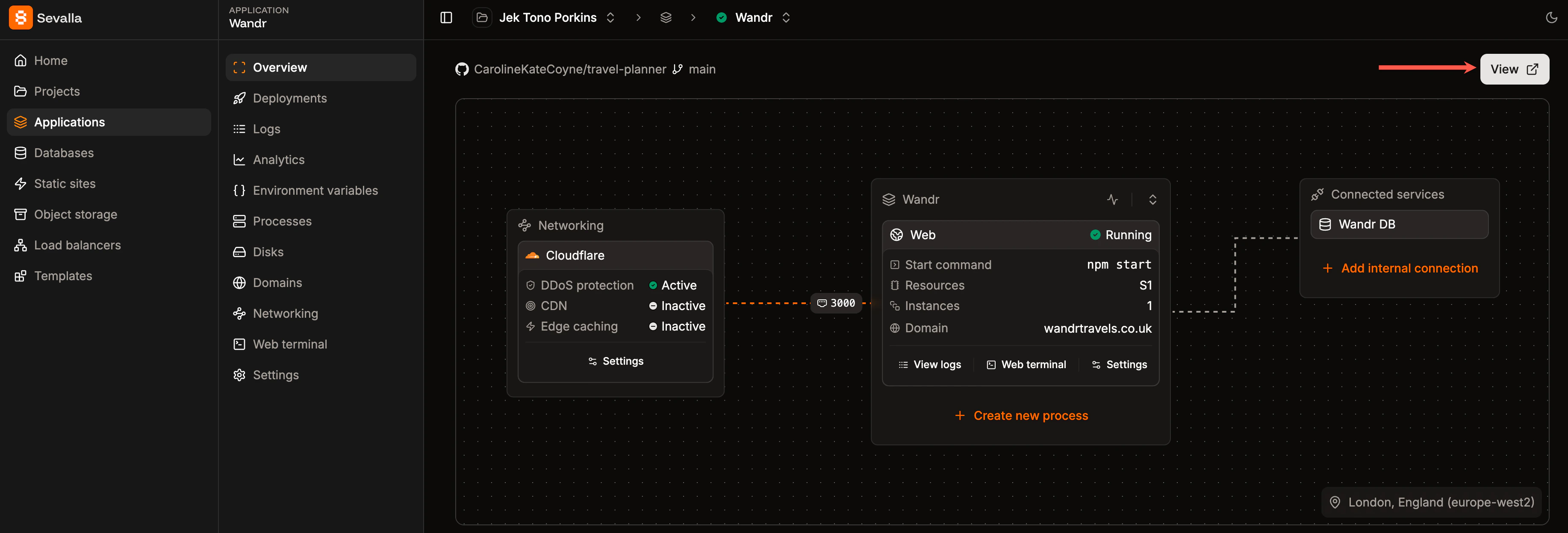 Open your application from the Overview page