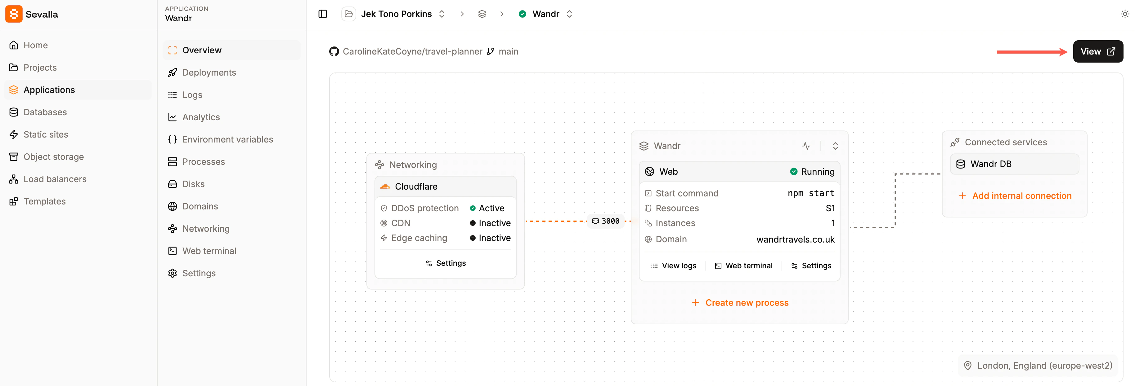 Open your application from the Overview page