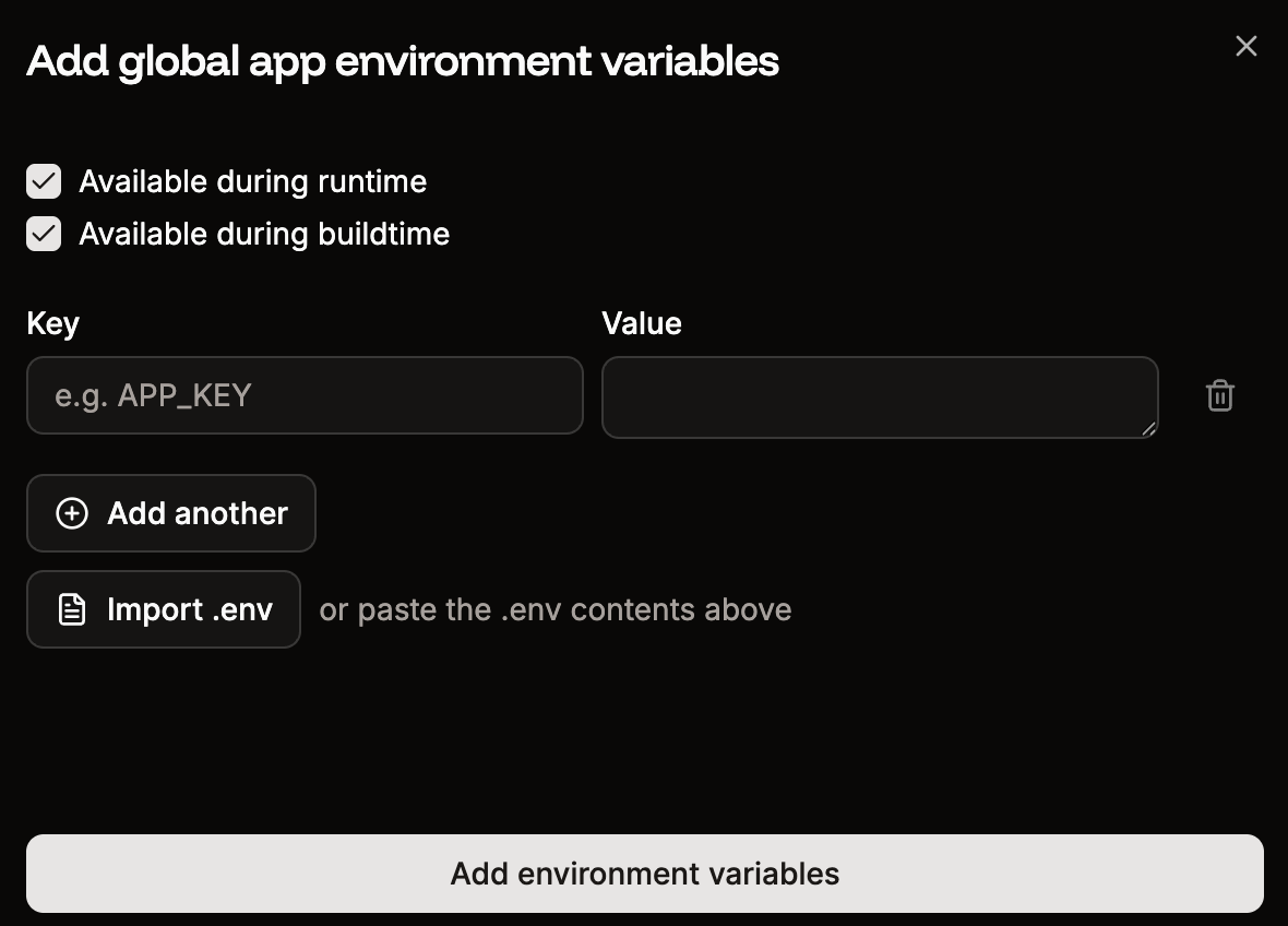 Add global environment variables