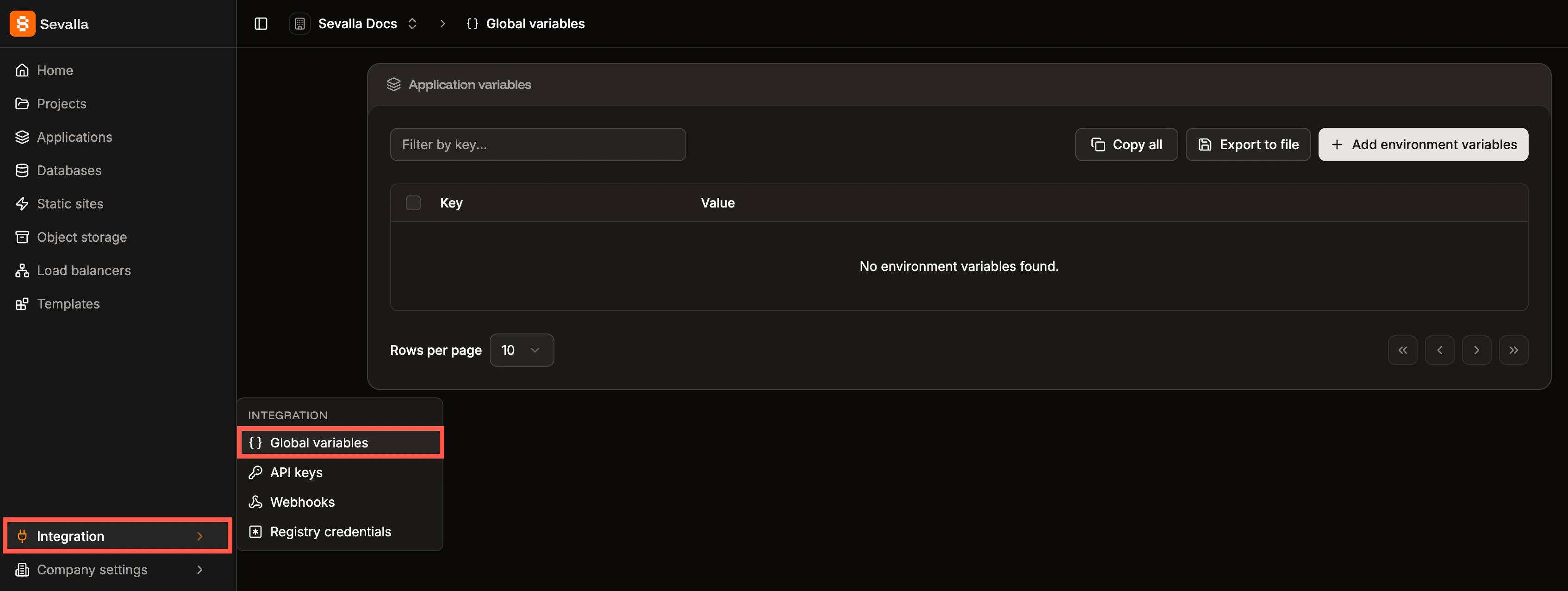 Global environment variables