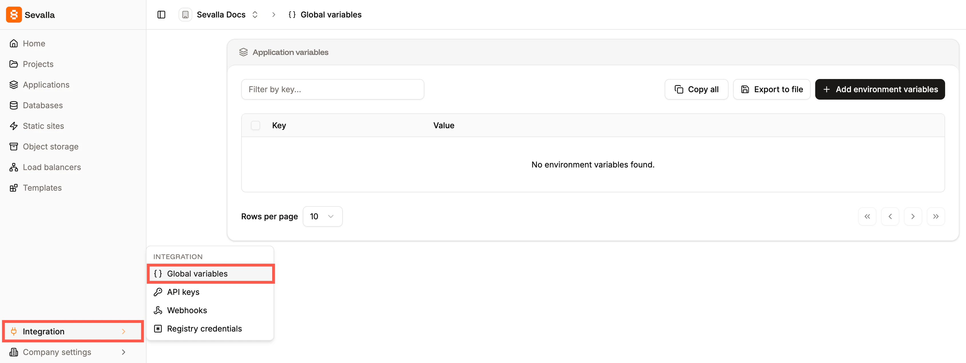 Global environment variables