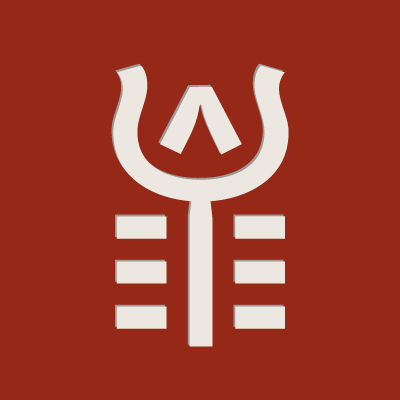 Saffron trident in cream on a deep red square