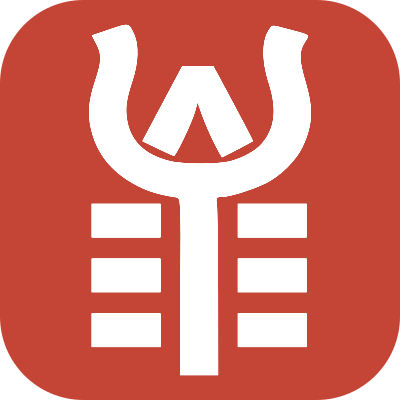 Saffron trident in white on a Saffron Red rounded square
