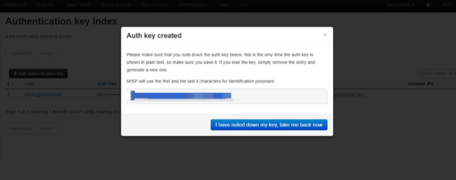 Misp Auth Key Created Misp Auth Key Created