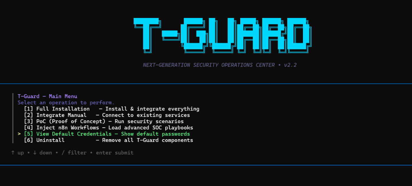 Tguard Main Menu View Credentials Tguard Main Menu View Credentials