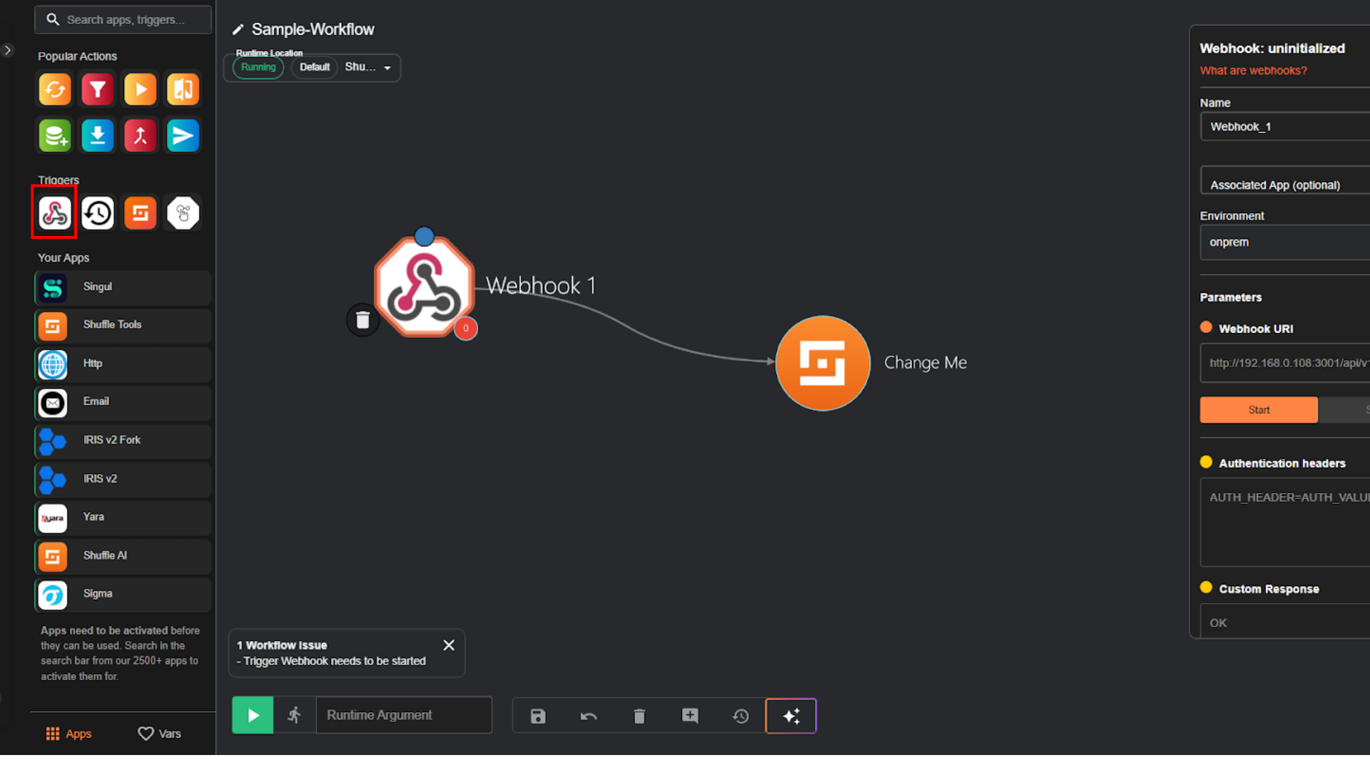 Shuffle Webhook Trigger Adding webhook trigger in Shuffle workflow