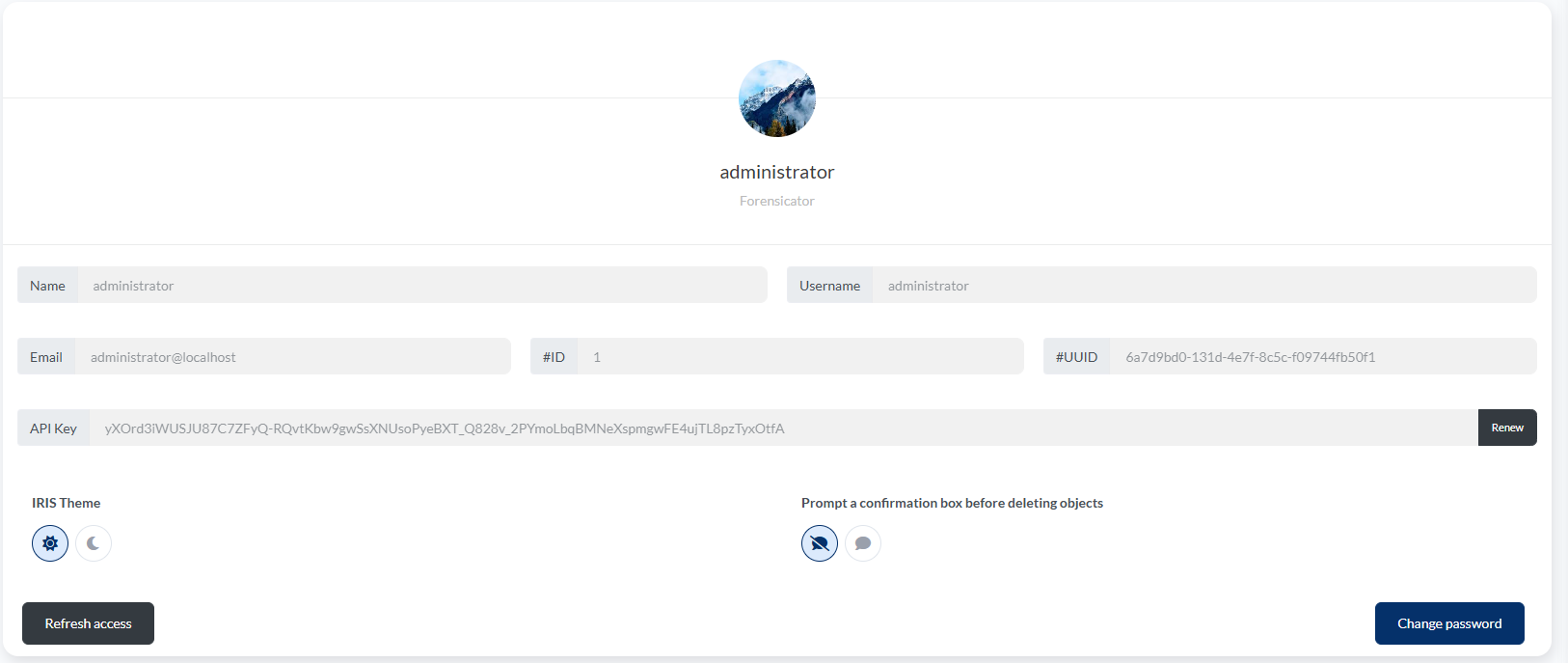 IRIS API Key Display IRIS API Key Display
