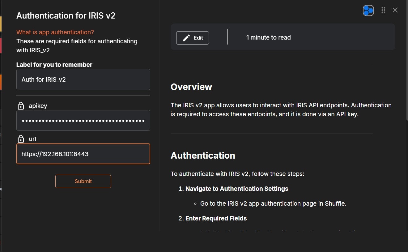IRIS Authentication Configuration IRIS authentication configuration with API key and URL
