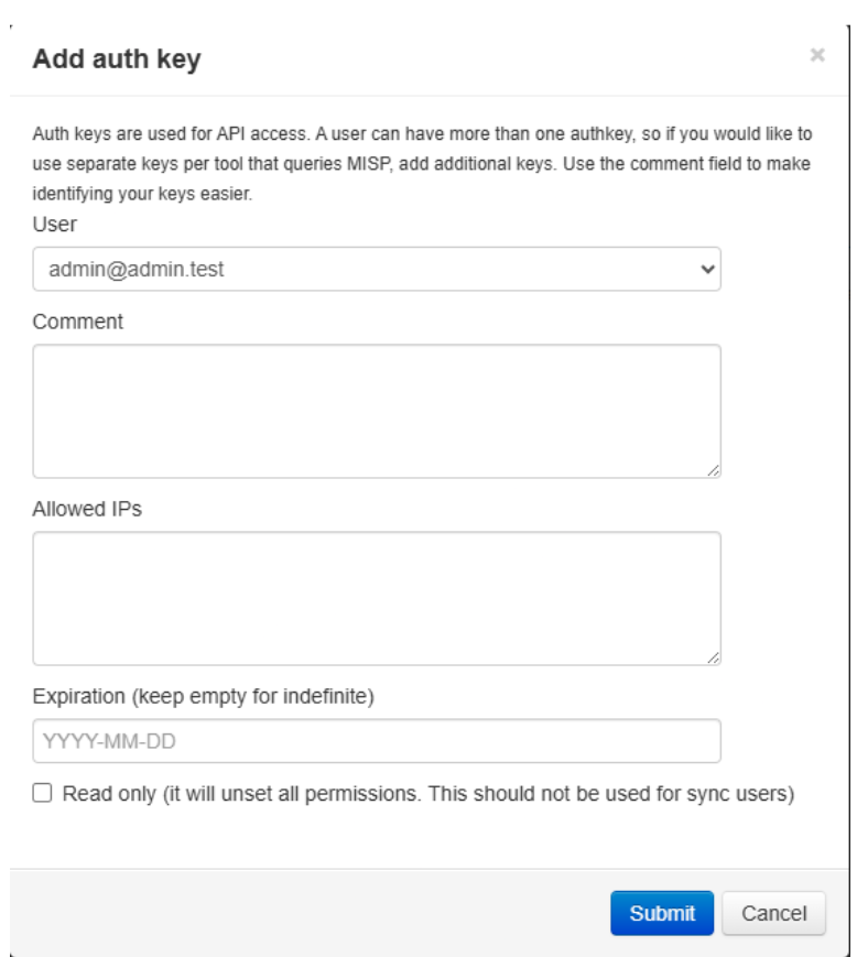 MISP Add Auth Key MISP Add Auth Key