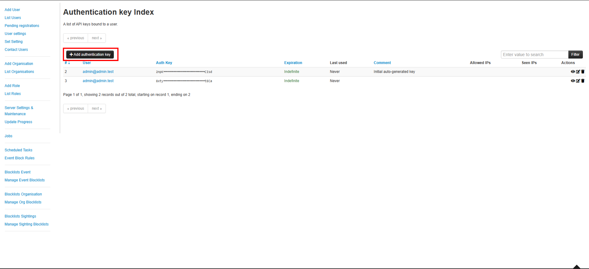 MISP Add Auth MISP Add Auth
