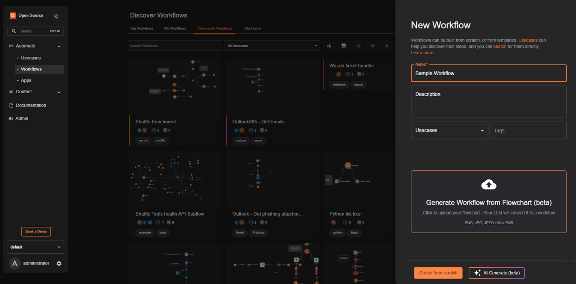 Shuffle Create from Scratch Create workflow from scratch in Shuffle