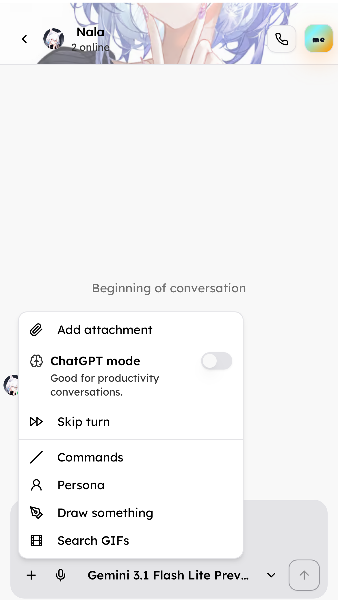 Skip turn option in the plus menu